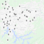 Imagem 1: Figura mostra mapa de São Paulo com locais de Busca Ativa marcados por pins cinzas.